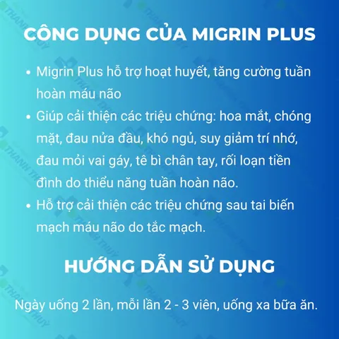 Viên uống bổ não Migrin Plus (Hộp 20 viên) Giúp Tăng Cường Tuần Hoàn Não, Giảm Đau Nửa Đầu, Thiếu Máu Não.