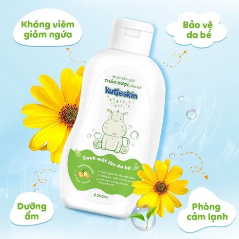 Nước tắm gội thảo dược cho bé Kutieskin (Chai 200ml) giúp làm sạch dịu nhẹ chăm sóc và tăng cường hàng rào bảo vệ làn da