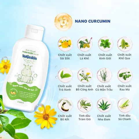 Nước tắm gội thảo dược cho bé Kutieskin (Chai 200ml) giúp làm sạch dịu nhẹ chăm sóc và tăng cường hàng rào bảo vệ làn da