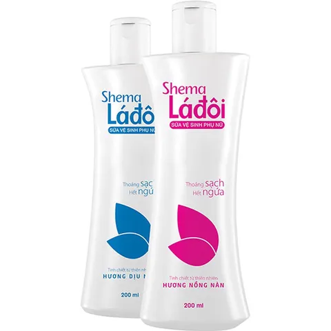 Dung dịch vệ sinh phụ nữ Shema Lá Đôi (Chai 200ml) Giúp giảm ngứa và khử mùi, mang lại cảm giác thoáng sạch, thơm mát.