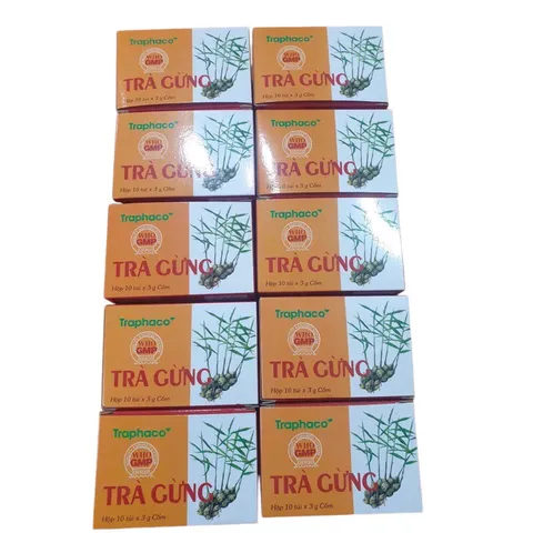 Trà Gừng Traphaco (Hộp 10 túi) Hỗ trợ giúp giảm đau bụng, đầy trướng, ăn không tiêu, ho do cảm lạnh.