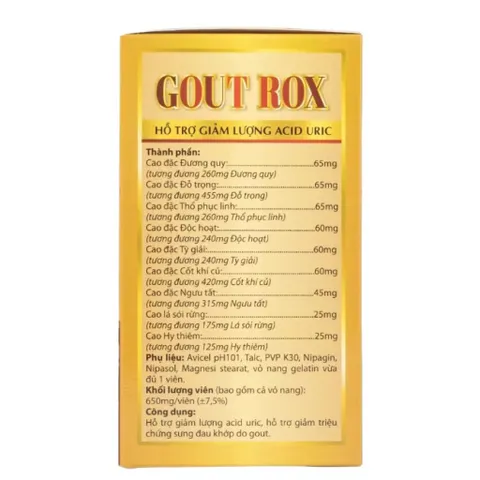 Viên uống Gut Rox (Chai 50 viên) hỗ trợ giảm lượng acid uric và tình trạng sưng đau khớp do gut.