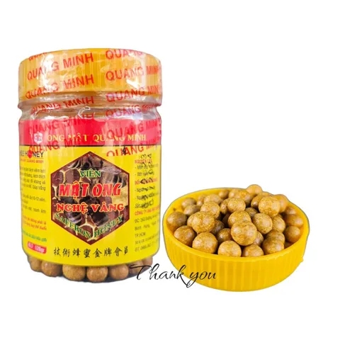 Viên Mật Ong Nghệ Vàng Quang Minh (Chai 120g) Hỗ trợ giảm viêm loét dạ dày tá tràng, đau bụng, khó tiêu.