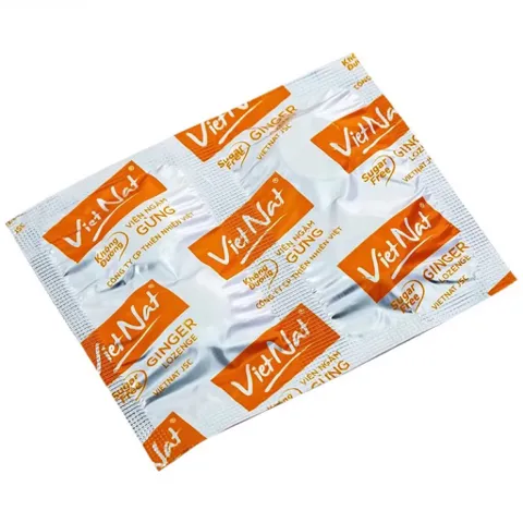 Viên Ngậm Gừng VietNat Không Đường (Hộp 20 viên) giúp làm ấm cơ thể và hỗ trợ tiêu hóa.