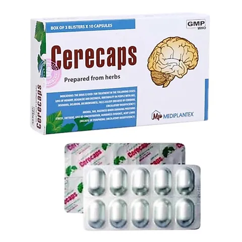 Viên uống dưỡng não Cerecaps (Hộp 30 viên) Hỗ trợ hoạt huyết, giúp giảm đau đầu, hoa mắt, chóng mặt, mất ngủ.
