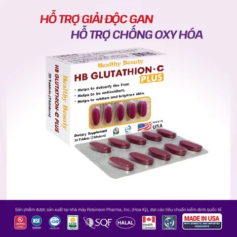 Viên uống HB GLUTATHION - C PLUS (Hộp 30 viên) Hỗ trợ hạn chế lão hóa da, giúp da sáng đẹp, hỗ trợ giải độc gan.
