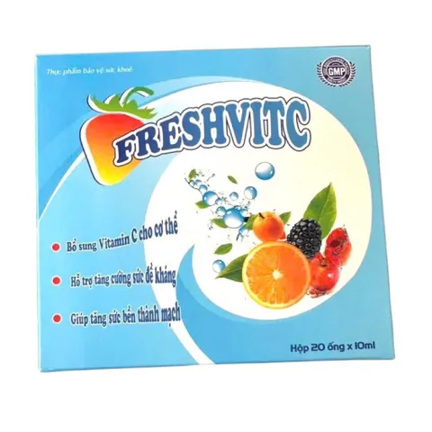 Siro FRESHVITC (Hộp 20 ống) Bổ sung vitamin C giúp tăng cường sức đề kháng, tăng sức bền thành mạch