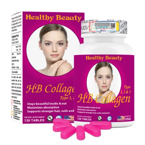 Viên uống đẹp da HB Collagen Type 1,2&3 (Hộp 120 viên) Làm cho da khỏe đẹp, săn chắc, giảm nám và tăng tính năng đàn hồi cho da.