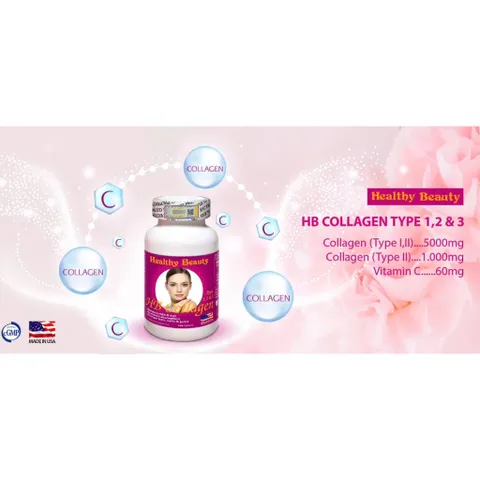 Viên uống đẹp da HB Collagen Type 1,2&3 (Hộp 120 viên) Làm cho da khỏe đẹp, săn chắc, giảm nám và tăng tính năng đàn hồi cho da.