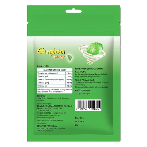 Kẹo ngậm ho thảo dược Eugica Candy (Bịch 300 viên) Thương hiệu từ Thái Lan giúp giảm ho, đau rát họng, khàn tiếng.