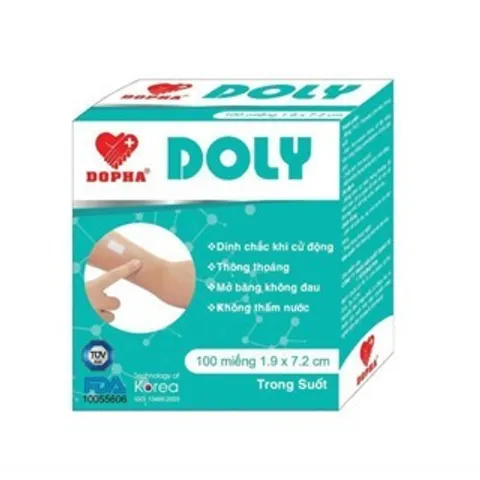 Băng keo cá nhân y tế trong suốt DOLY (Hộp 100 miếng) Dính chắc, Thông thoáng, Mở băng không đau.