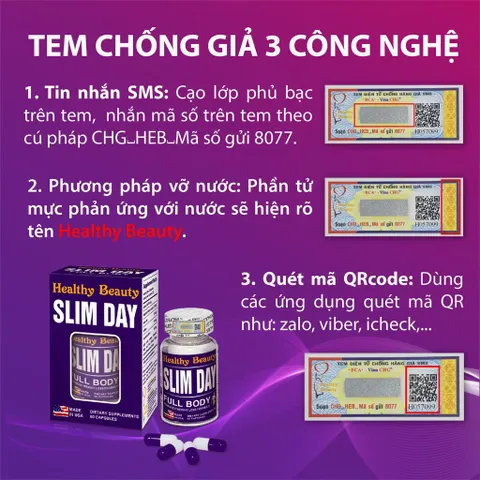 Viên uống giảm cân HB SLIM DAY (Hộp 60 viên) Hỗ trợ tăng cường chuyển hóa chất béo, giảm cân ban ngày hiệu quả