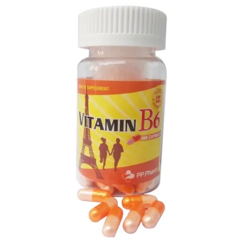 Viên uống bổ sung Vitamin B6 PP.Pharco (Chai 100 viên) Hỗ trợ bồi bổ sức khỏe và phòng ngừa tình trạng thiếu hụt Vitamin B6.