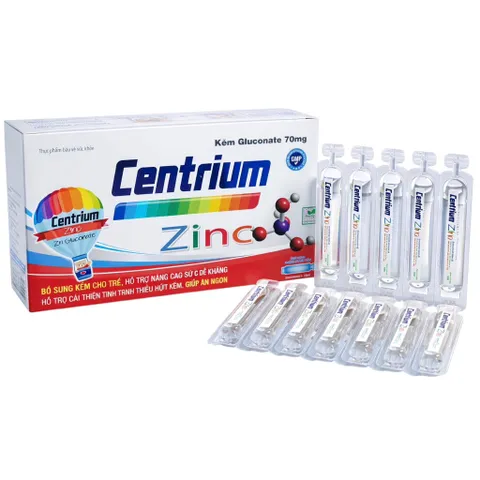 Siro bổ sung kẽm Centrium Zinc Kẽm Gluconate 70mg (Hộp 20 ống) Hỗ trợ tăng sức đề kháng, kích thích tiêu hoá giúp bé ăn ngon