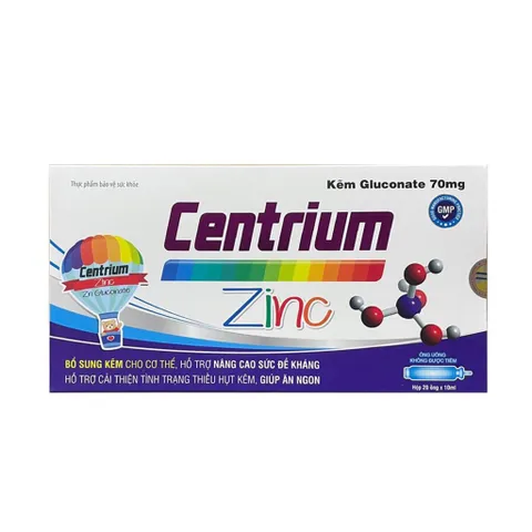 Siro bổ sung kẽm Centrium Zinc Kẽm Gluconate 70mg (Hộp 20 ống) Hỗ trợ tăng sức đề kháng, kích thích tiêu hoá giúp bé ăn ngon