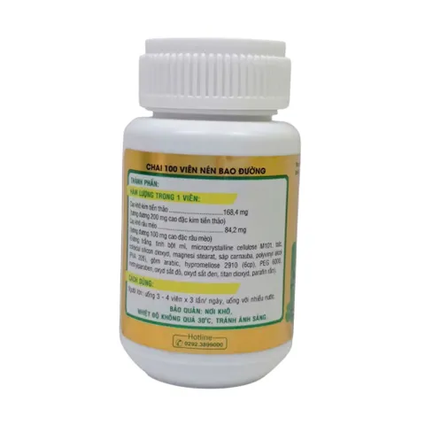 Viên uống Kim Tiền Thảo Râu Mèo DHG Pharma (Chai 100 viên) Hỗ trợ giúp lợi tiểu và đào thải cặn sỏi ra khỏi cơ thể.
