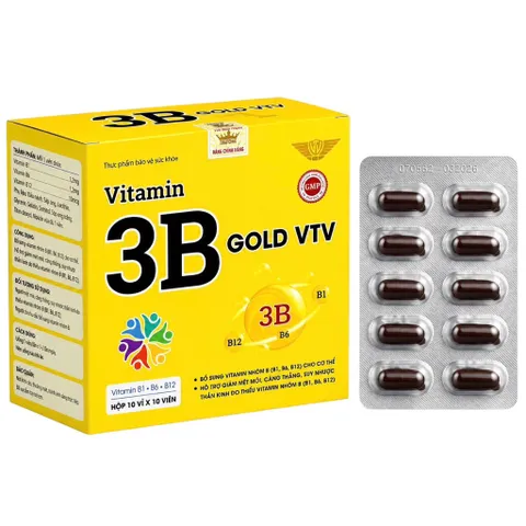 Viên uống Vitamin 3B GOLD VTV (Hộp 100 viên) Bổ sung vitamin nhóm B hỗ trợ giảm mệt mỏi, căng thẳng, suy nhược thần kinh