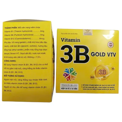 Viên uống Vitamin 3B GOLD VTV (Hộp 100 viên) Bổ sung vitamin nhóm B hỗ trợ giảm mệt mỏi, căng thẳng, suy nhược thần kinh