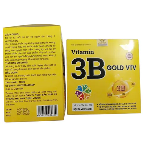 Viên uống Vitamin 3B GOLD VTV (Hộp 100 viên) Bổ sung vitamin nhóm B hỗ trợ giảm mệt mỏi, căng thẳng, suy nhược thần kinh