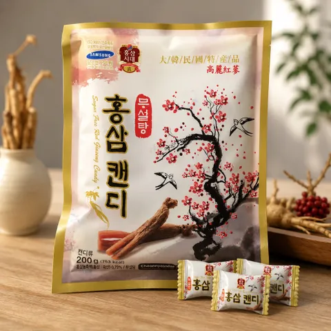 Kẹo hồng sâm không đường Hàn Quốc Cheonnyeonae Food (Bịch 200g) bồi bổ sức khỏe, giảm căng thẳng, thư giãn tinh thần