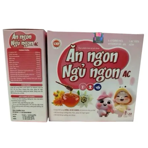 Siro Ăn Ngon Ngủ Ngon AC (Hộp 20 ống) Hỗ trợ tăng cường tiêu hóa, giúp ăn ngon, ngủ ngon và tăng cường đề kháng.