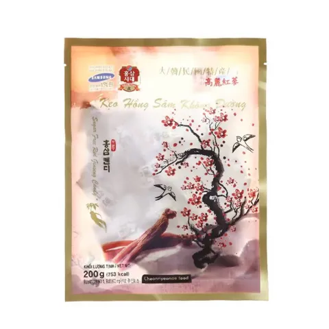 Kẹo hồng sâm không đường Hàn Quốc Cheonnyeonae Food (Bịch 200g) bồi bổ sức khỏe, giảm căng thẳng, thư giãn tinh thần