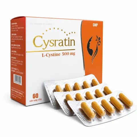 Viên uống Cysratin L-Cystine 500mg (Hộp 60 viên) Hỗ trợ giảm lão hóa, làm đẹp da và giúp tóc chắc khỏe.