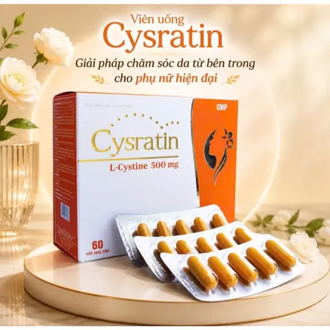 Viên uống Cysratin L-Cystine 500mg (Hộp 60 viên) Hỗ trợ giảm lão hóa, làm đẹp da và giúp tóc chắc khỏe.