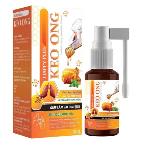 Xịt họng keo ong Happy Plus (Chai 30ml) hỗ trợ làm dịu cổ họng và giảm ho, giảm đau rát họng do viêm họng