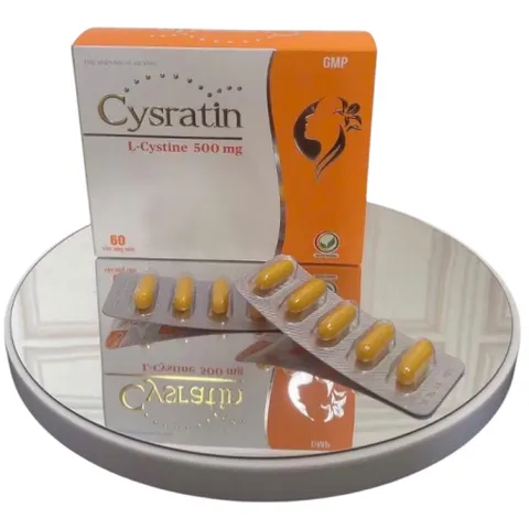 Viên uống Cysratin L-Cystine 500mg (Hộp 60 viên) Hỗ trợ giảm lão hóa, làm đẹp da và giúp tóc chắc khỏe.