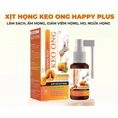 Xịt họng keo ong Happy Plus (Chai 30ml) hỗ trợ làm dịu cổ họng và giảm ho, giảm đau rát họng do viêm họng