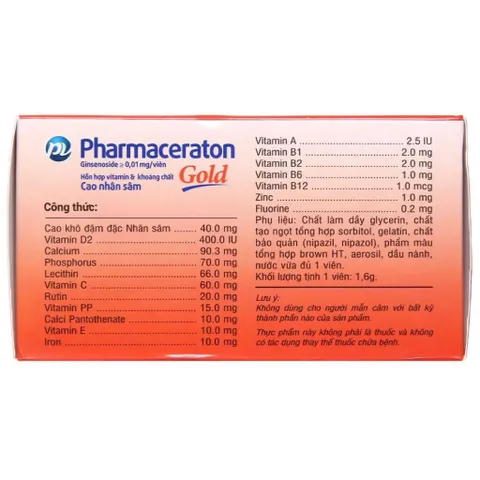 Viên uống Pharmaceraton Gold PV (Hộp 60 viên) Hỗ trợ tăng cường sức khỏe và nâng cao sức đề kháng giúp giảm mệt mỏi