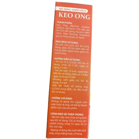 Xịt họng keo ong Happy Plus (Chai 30ml) hỗ trợ làm dịu cổ họng và giảm ho, giảm đau rát họng do viêm họng