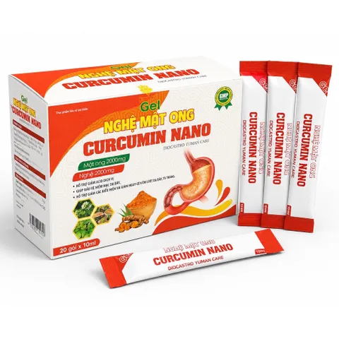 Gel Nghệ Mật Ong Curcumin Nano Diogastro Yuman Care (Hộp 20 gói) Giúp giảm axit dịch vị, bảo vệ niêm mạc dạ dày.