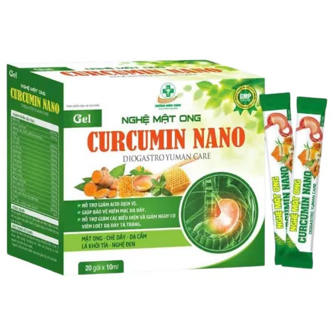 Gel Nghệ Mật Ong Curcumin Nano Diogastro Yuman Care (Hộp 20 gói) Giúp giảm axit dịch vị, bảo vệ niêm mạc dạ dày.