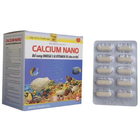 Viên uống Calcium Nano Rostex (Hộp 100 viên) Bổ sung Canxi D3, Omega 3 giúp chắc khỏe xương, tăng chiều cao, ngừa loãng xương