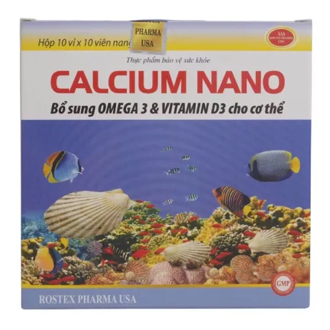 Viên uống Calcium Nano Rostex (Hộp 100 viên) Bổ sung Canxi D3, Omega 3 giúp chắc khỏe xương, tăng chiều cao, ngừa loãng xương
