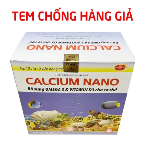 Viên uống Calcium Nano Rostex (Hộp 100 viên) Bổ sung Canxi D3, Omega 3 giúp chắc khỏe xương, tăng chiều cao, ngừa loãng xương