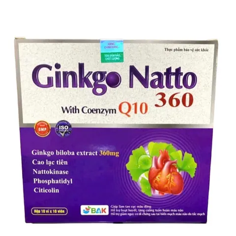 Viên uống Ginkgo Natto 360 With Coenzym Q10 BAK (Hộp 100 viên) Cải thiện tình trạng đau đầu, hoa mắt, chóng mặt, mất ngủ.