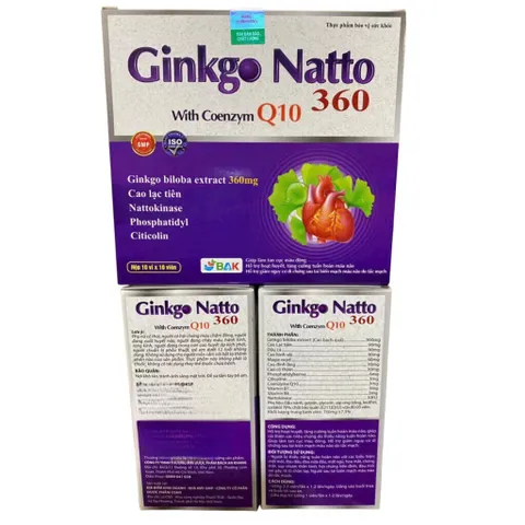 Viên uống Ginkgo Natto 360 With Coenzym Q10 BAK (Hộp 100 viên) Cải thiện tình trạng đau đầu, hoa mắt, chóng mặt, mất ngủ.
