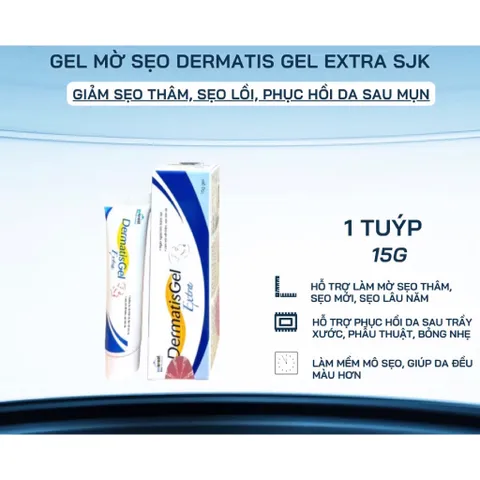Kem mờ sẹo DermatisGel Extra (Tuýp 15g) Giúp dưỡng ẩm, làm mềm da, cải thiện độ đàn hồi và làm mờ các vết thâm, nám, sẹo