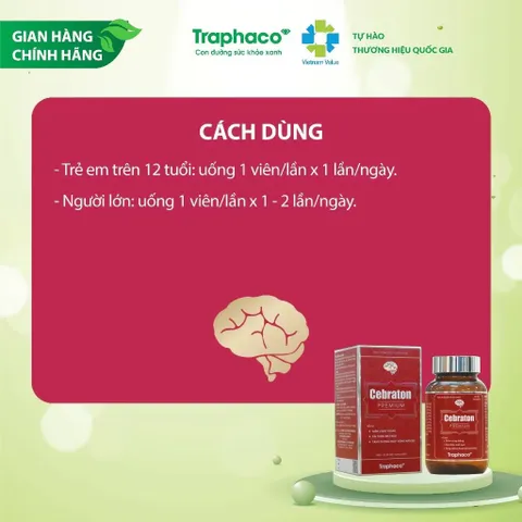 Viên uống Cebraton Premium Traphaco (Hộp 30 viên) Hỗ trợ tăng cường tuần hoàn máu não, giúp giảm đau đầu, chóng mặt, hoa mắt, suy giảm trí nhớ, mất ngủ