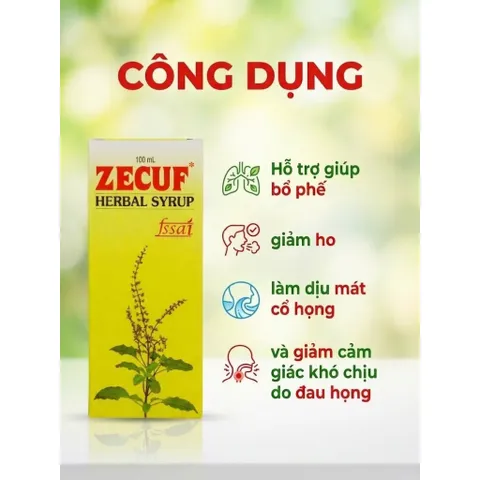 Siro ho thảo dược Zecuf Herbal Syrup (Chai 100ml) Hỗ trợ giảm các chứng ho, viêm họng và làm dịu mát cổ họng.
