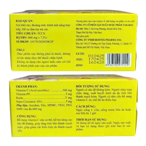 Viên uống Vitamin C 500 Rostex (Hộp 100 viên) hỗ trợ tăng cường sức đề kháng và bổ sung vitamin C cho cơ thể.