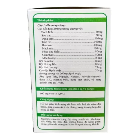 Viên uống Đại Tràng Rox (Chai 30 viên) Hỗ trợ giảm rối loạn tiêu hóa, đau bụng, đầy hơi, viêm đại tràng co thắt.