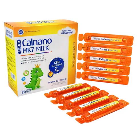 Dung dịch uống Calnano MK7 Milk Richer (Hộp 20 ống) Giúp phát triển chiều cao, giảm nguy cơ còi xương trẻ em, giúp xương răng chắc khỏe