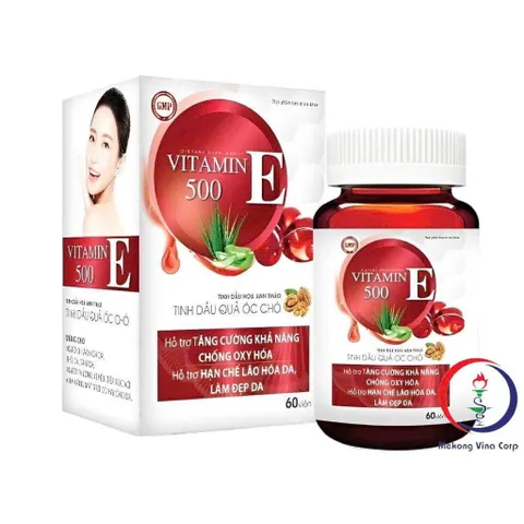 Vitamin E 500 đỏ (Hộp 60 viên) Tăng độ đàn hồi, giữ ẩm da, giảm tình trạng sạm nám, khô ráp, giúp da căng mịn sáng khỏe