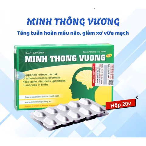 Viên uống Minh Thông Vương New (Hộp 20 viên) Tăng cường lưu thông máu và tuần hoàn não, Hỗ trợ giảm nguy cơ xơ vữa động mạch.