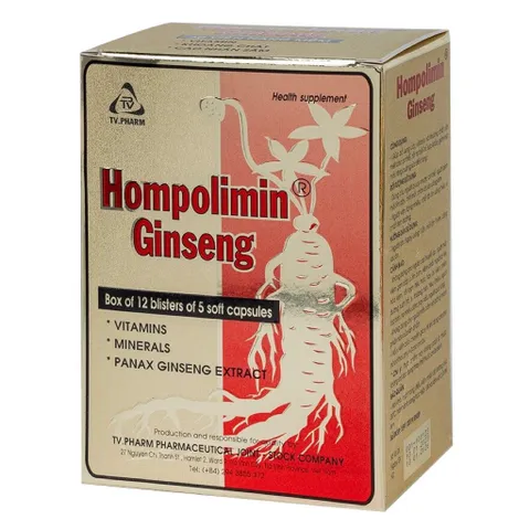 Viên uống Hompolimin Ginseng TV.Pharm (Hộp 60 viên) Bổ sung dưỡng chất, bồi bổ sức khoẻ và giảm mệt mỏi, căng thẳng