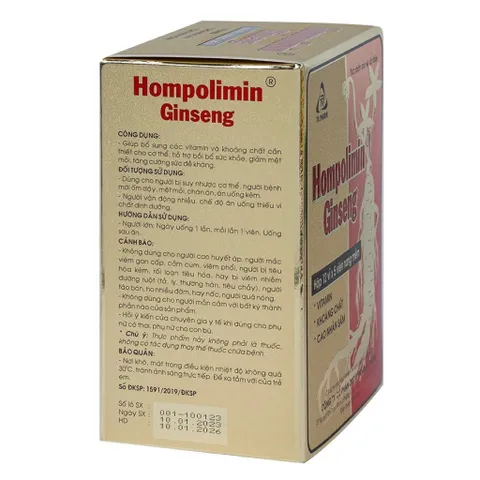 Viên uống Hompolimin Ginseng TV.Pharm (Hộp 60 viên) Bổ sung dưỡng chất, bồi bổ sức khoẻ và giảm mệt mỏi, căng thẳng